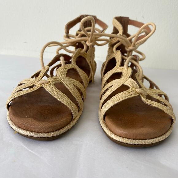 Gentle Souls Break My Heart 3 Size 7.5 Raffia Natural Leather Sandal Comfort - Picture 7 of 11